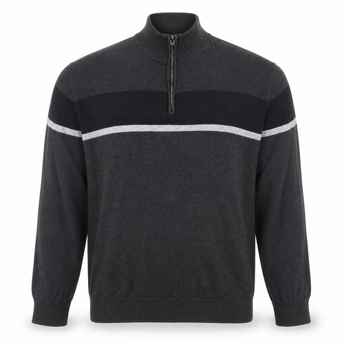 Tu Men’s Grey 2XL Half Zip Cotton Jumper High Neck Knitwear