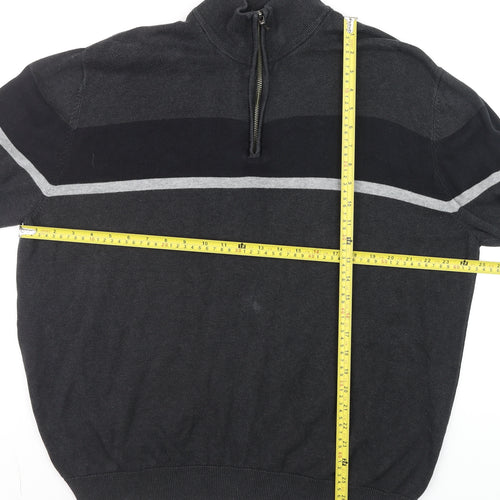 Tu Men’s Grey 2XL Half Zip Cotton Jumper High Neck Knitwear
