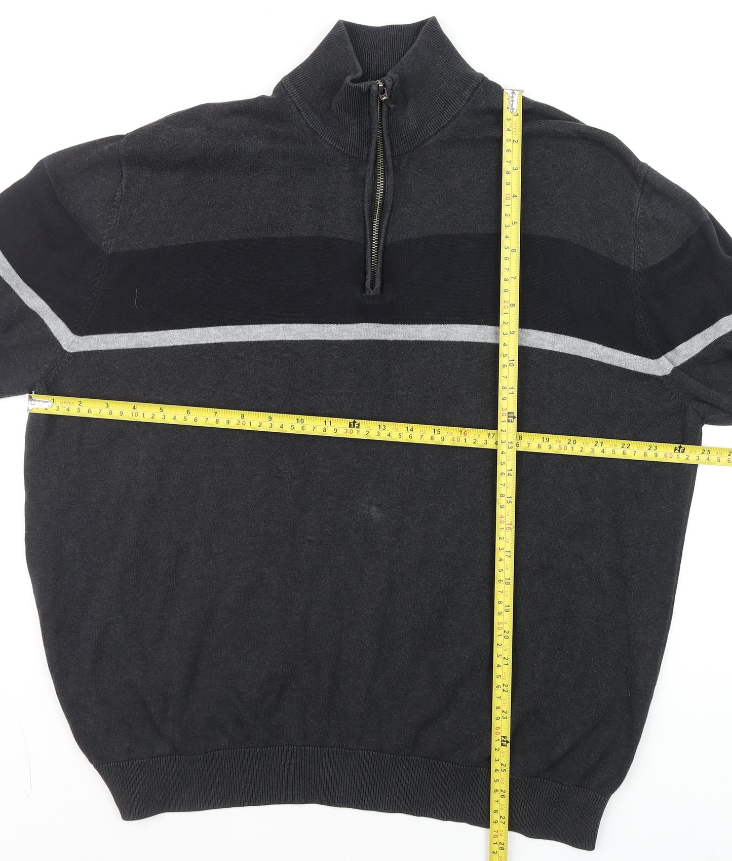 Tu Men’s Grey 2XL Half Zip Cotton Jumper High Neck Knitwear