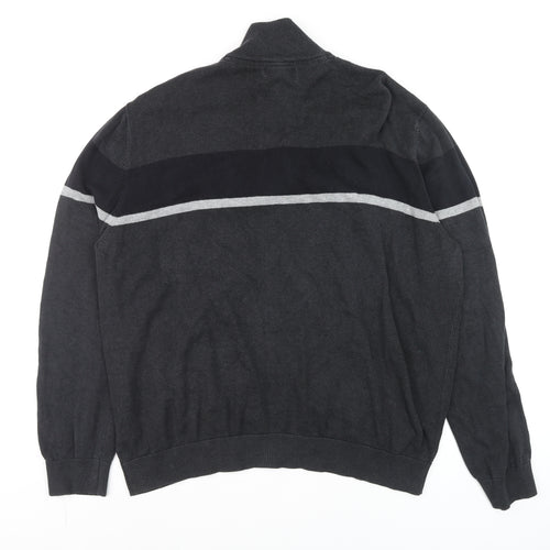 Tu Men’s Grey 2XL Half Zip Cotton Jumper High Neck Knitwear