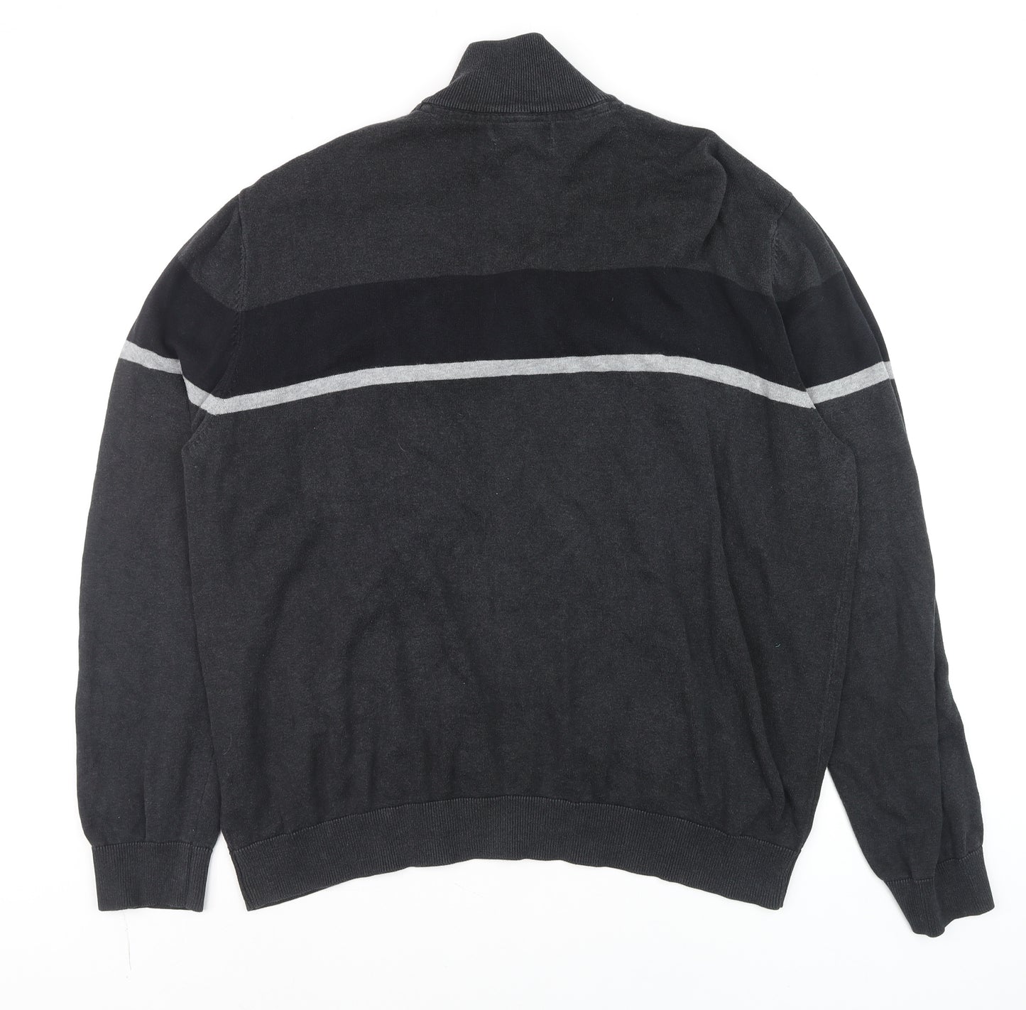 Tu Men’s Grey 2XL Half Zip Cotton Jumper High Neck Knitwear