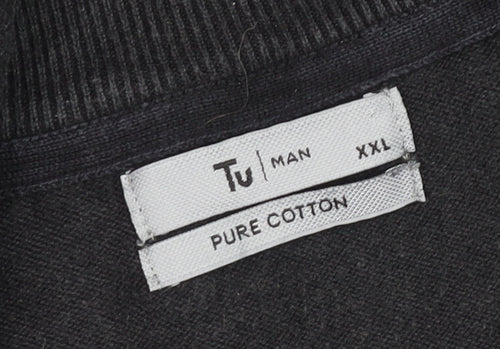 Tu Men’s Grey 2XL Half Zip Cotton Jumper High Neck Knitwear
