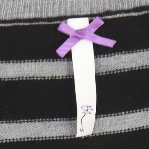 BHS Women’s Black Grey Striped V-Neck Acrylic Jumper Size 16