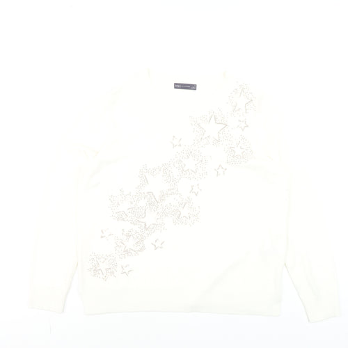 Marks and Spencer Women Ivory Size 18 Rhinestone Star Jumper