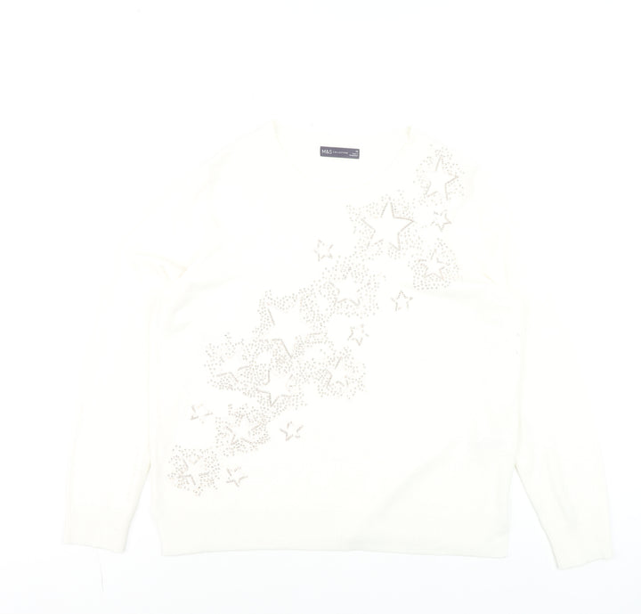 Marks and Spencer Women Ivory Size 18 Rhinestone Star Jumper