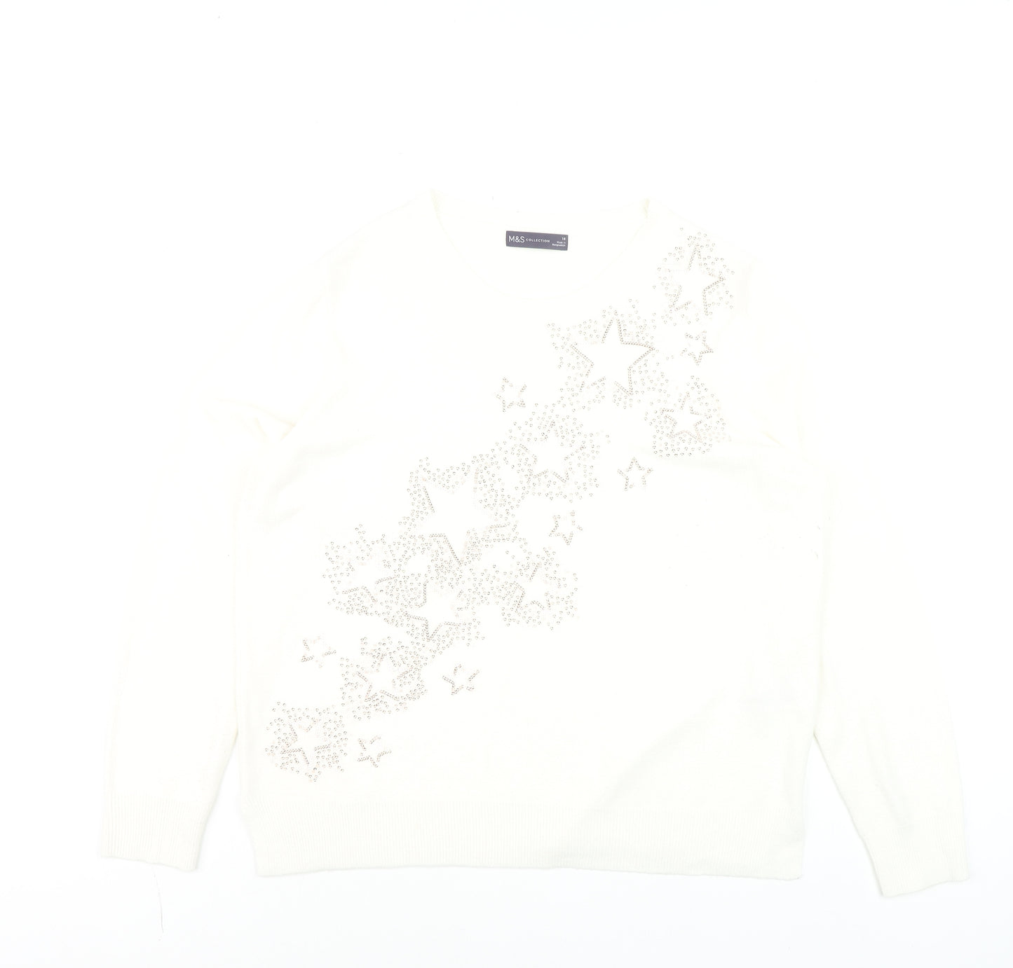 Marks and Spencer Women Ivory Size 18 Rhinestone Star Jumper