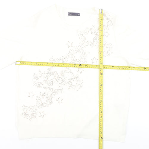 Marks and Spencer Women Ivory Size 18 Rhinestone Star Jumper