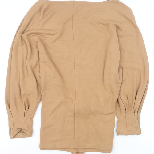 Tu Women Beige Belted Tunic Blouse Size 12 3/4 Sleeve Viscose Blend