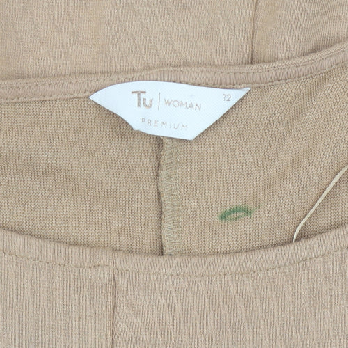 Tu Women Beige Belted Tunic Blouse Size 12 3/4 Sleeve Viscose Blend