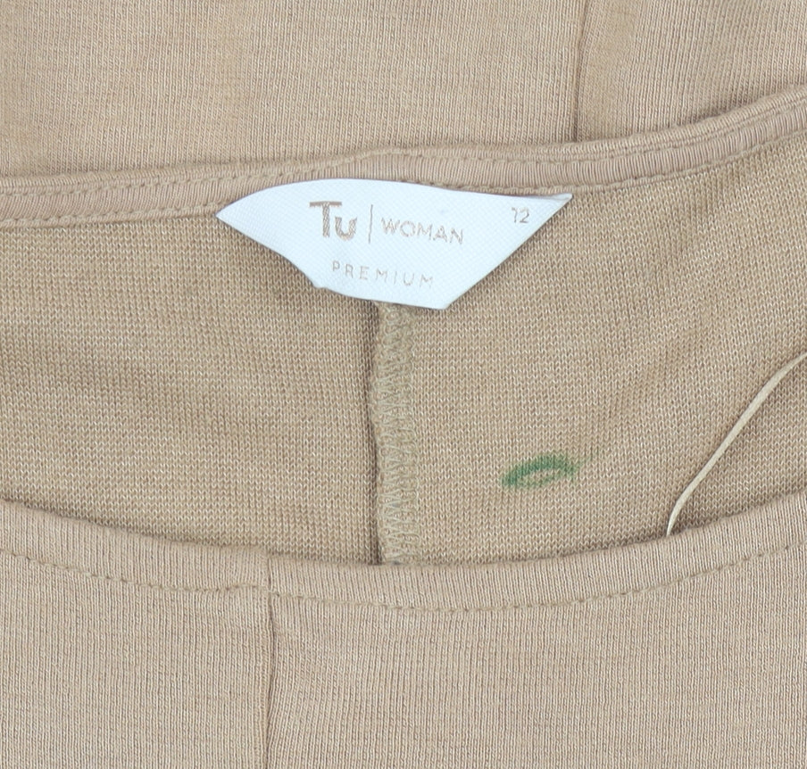 Tu Women Beige Belted Tunic Blouse Size 12 3/4 Sleeve Viscose Blend