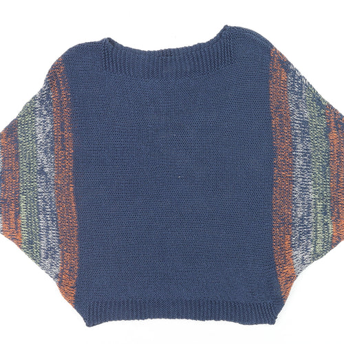 Wal G Womens Blue Striped Open-Knit Relaxed Pullover Jumper Size M