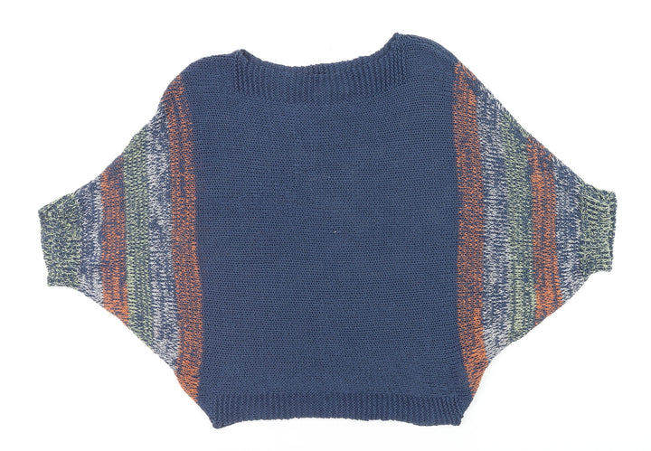 Wal G Womens Blue Striped Open-Knit Relaxed Pullover Jumper Size M