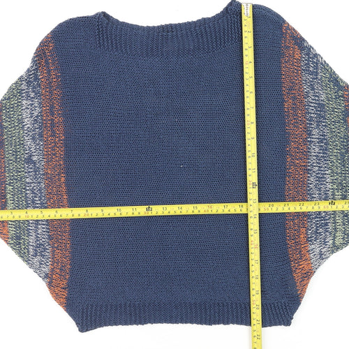 Wal G Womens Blue Striped Open-Knit Relaxed Pullover Jumper Size M