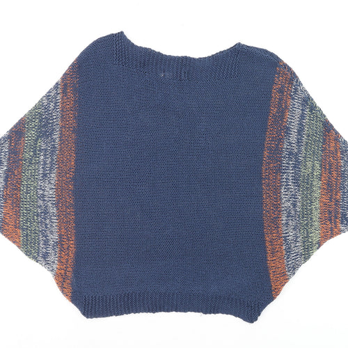 Wal G Womens Blue Striped Open-Knit Relaxed Pullover Jumper Size M