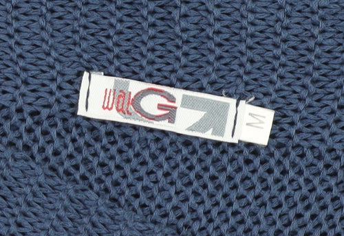 Wal G Womens Blue Striped Open-Knit Relaxed Pullover Jumper Size M