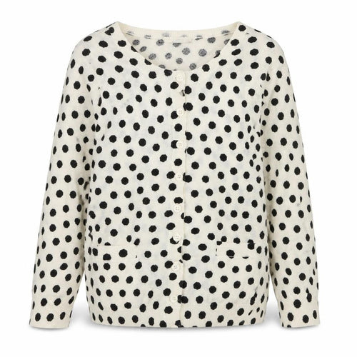Oasis Women Ivory Black Polka Dot Cotton Cardigan Size S