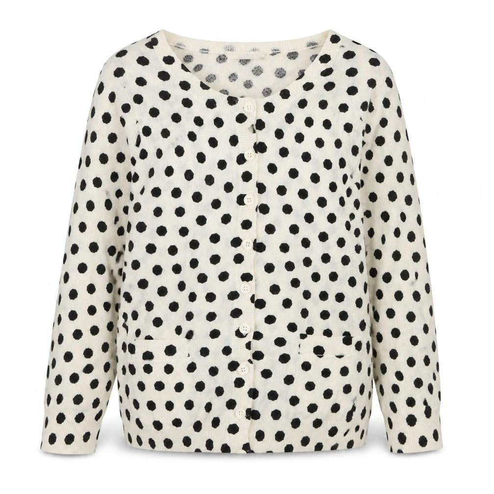 Oasis Women Ivory Black Polka Dot Cotton Cardigan Size S