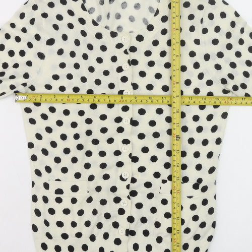 Oasis Women Ivory Black Polka Dot Cotton Cardigan Size S