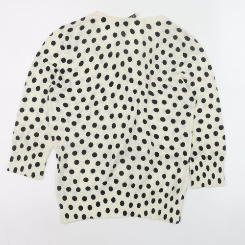 Oasis Women Ivory Black Polka Dot Cotton Cardigan Size S