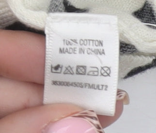 Oasis Women Ivory Black Polka Dot Cotton Cardigan Size S