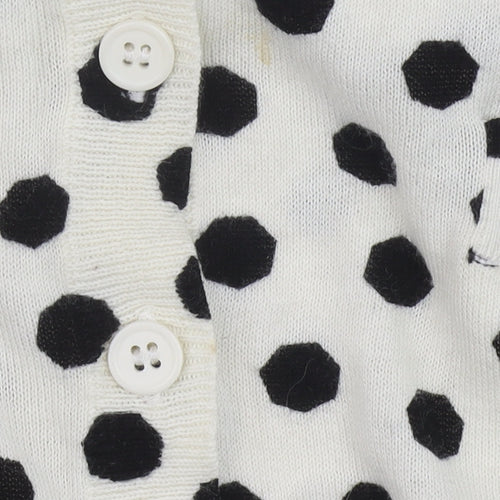 Oasis Women Ivory Black Polka Dot Cotton Cardigan Size S