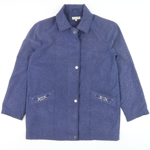 First Avenue Women Blue Size 12 Mid-Length Classic Collared Jacket