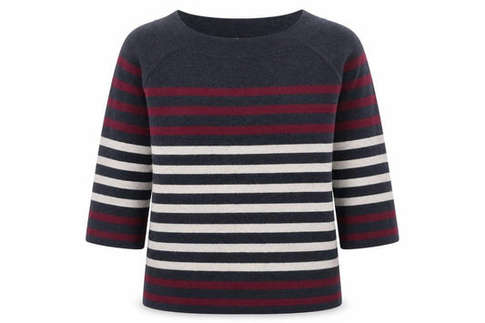 Front view of Thought women’s multicoloured striped cotton wool jumper, size UK 10