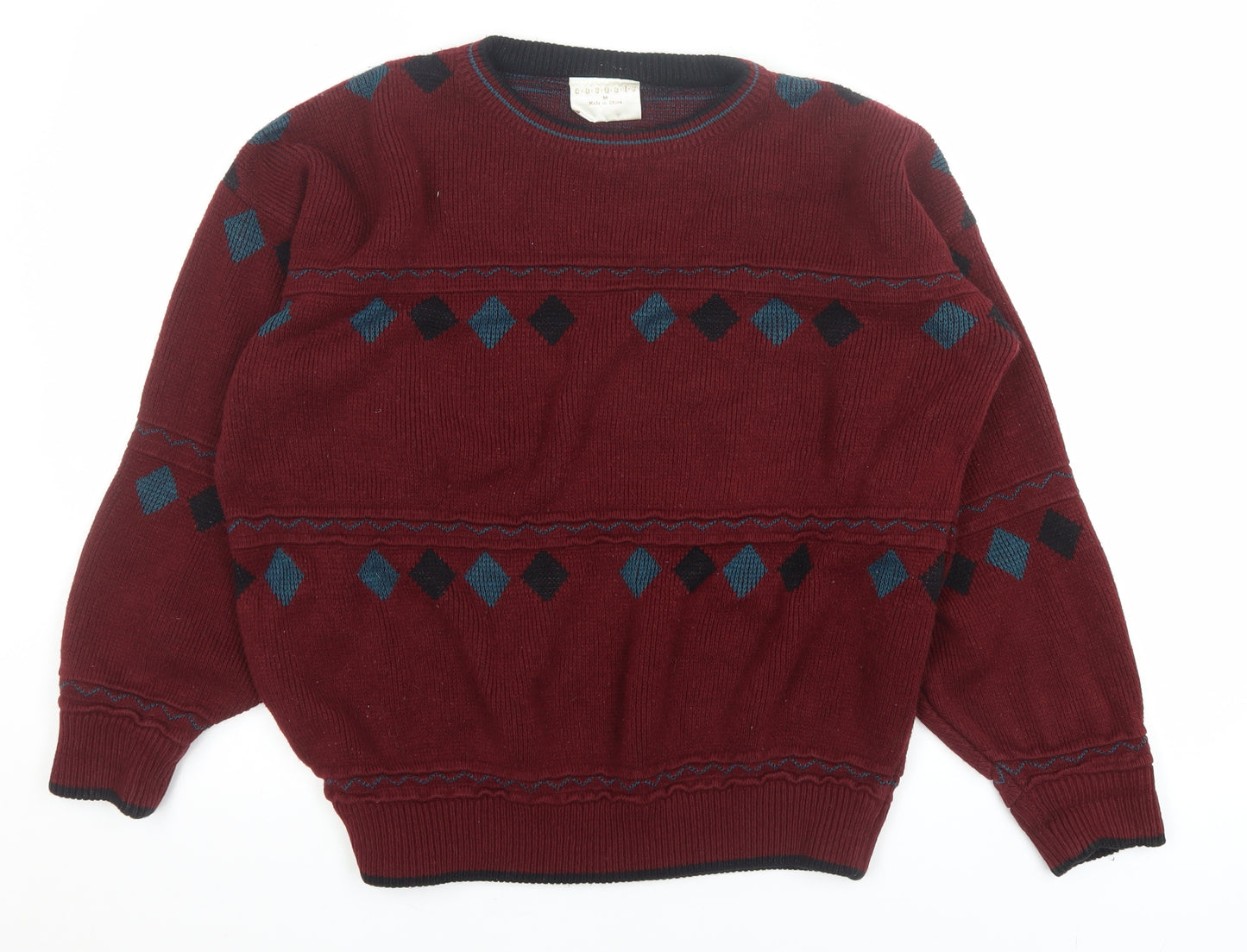 Casuals Men Red Argyle Knit Crew Neck Pullover Jumper M