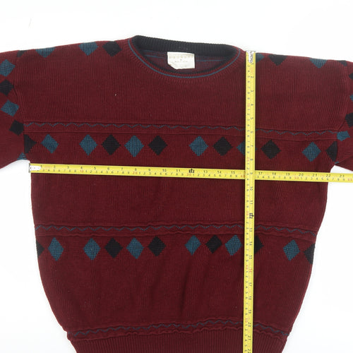 Casuals Men Red Argyle Knit Crew Neck Pullover Jumper M