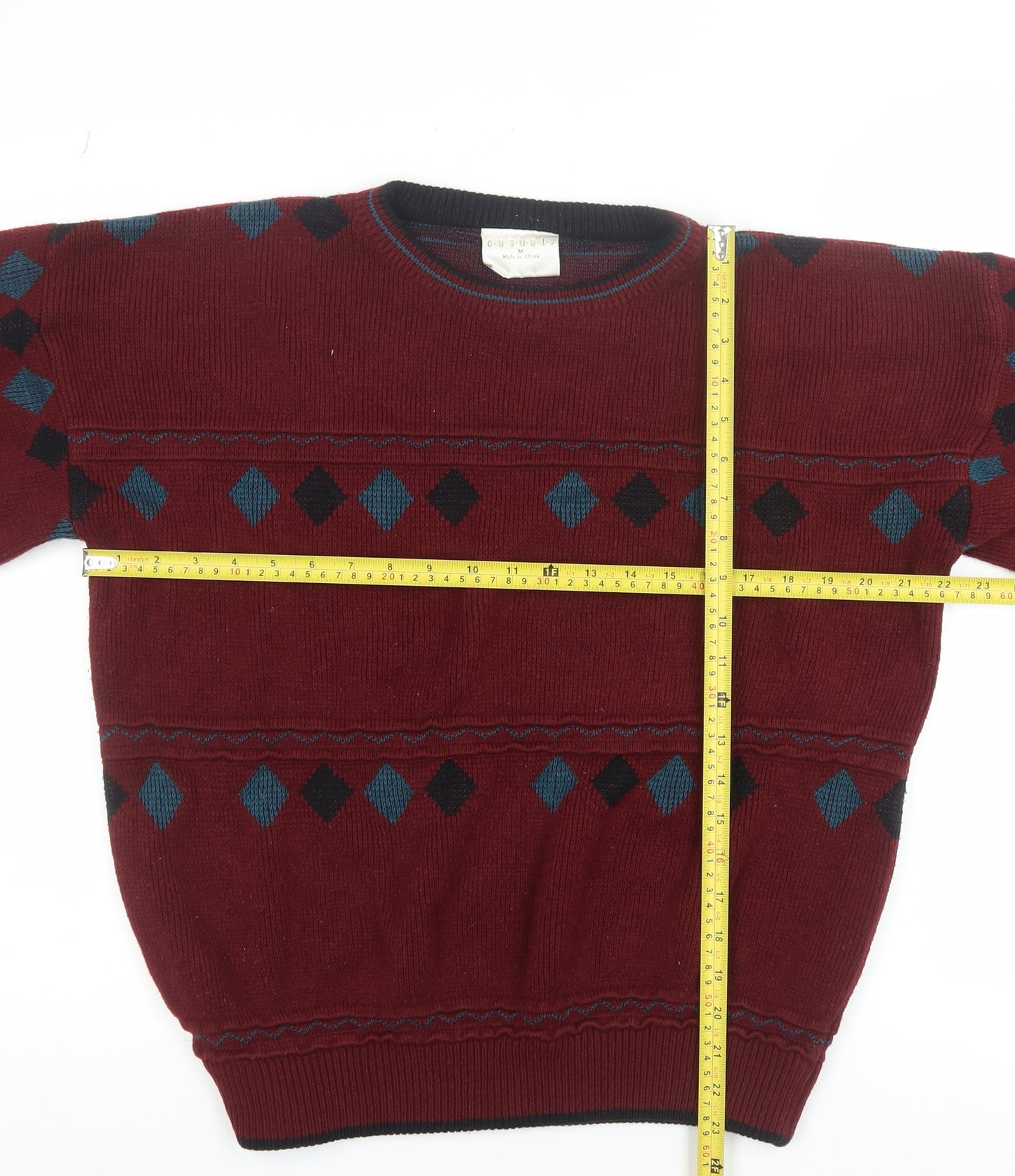 Casuals Men Red Argyle Knit Crew Neck Pullover Jumper M