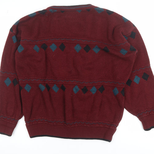 Casuals Men Red Argyle Knit Crew Neck Pullover Jumper M