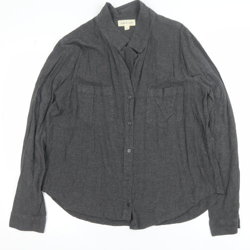 Cloth & Stone Women's Grey Rayon Button-Up Shirt Large Long Sleeve