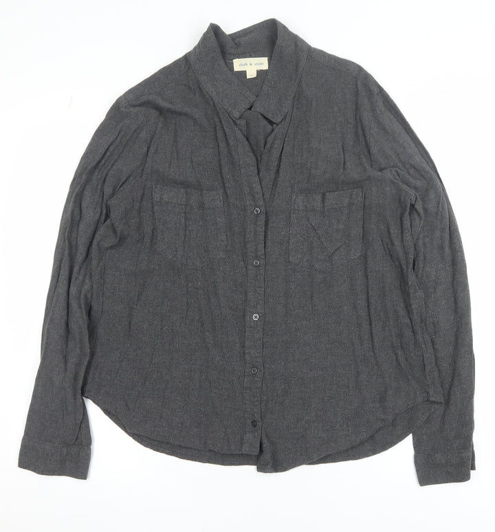 Cloth & Stone Women's Grey Rayon Button-Up Shirt Large Long Sleeve