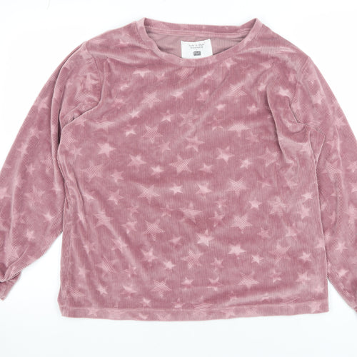 F&F Women Pink Velour Star Print Long Sleeve Pyjama Top Size 14
