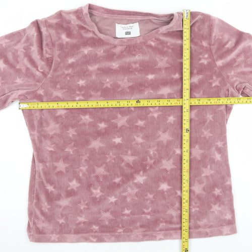 F&F Women Pink Velour Star Print Long Sleeve Pyjama Top Size 14