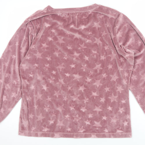F&F Women Pink Velour Star Print Long Sleeve Pyjama Top Size 14