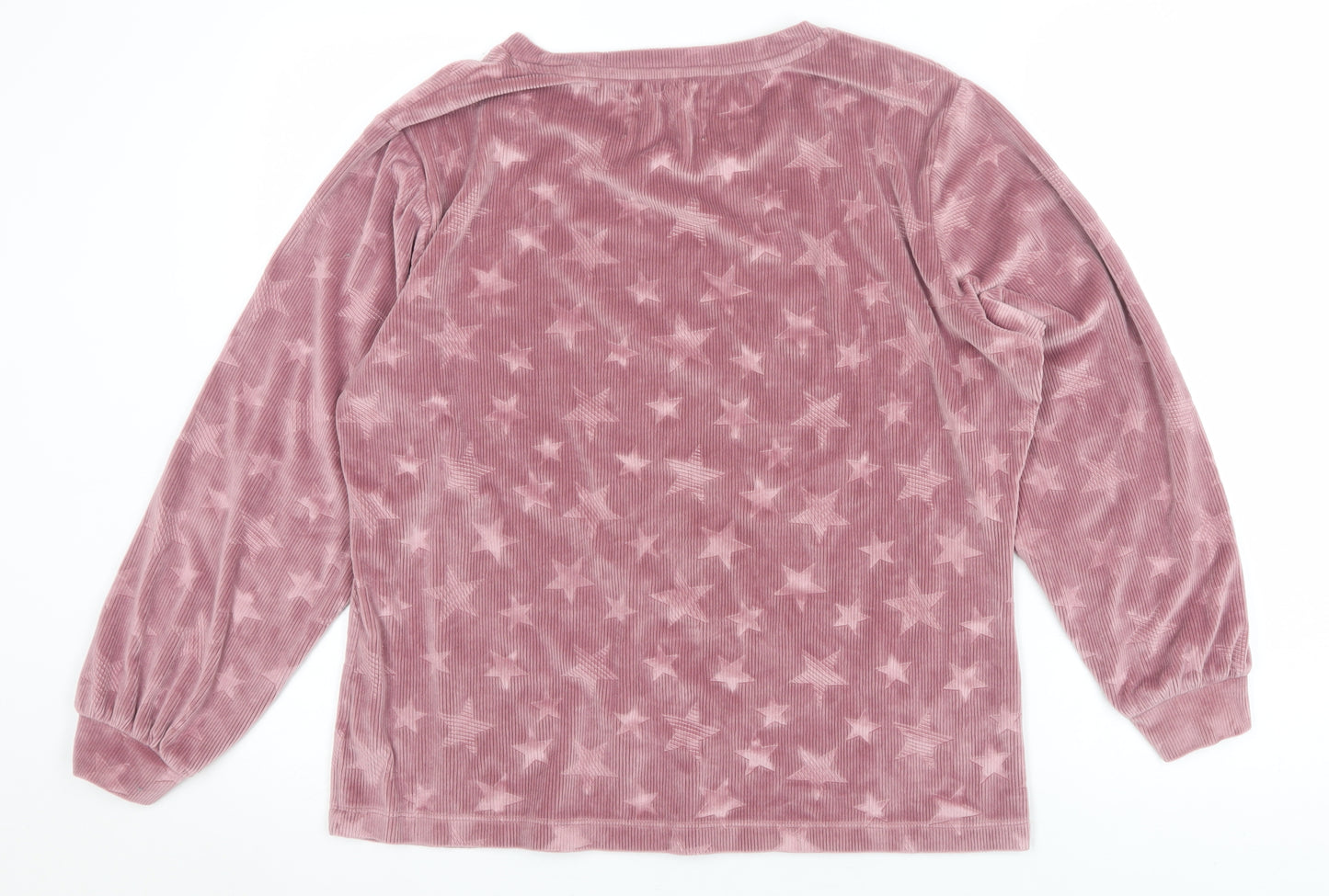 F&F Women Pink Velour Star Print Long Sleeve Pyjama Top Size 14