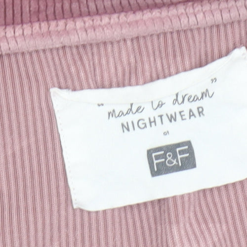 F&F Women Pink Velour Star Print Long Sleeve Pyjama Top Size 14