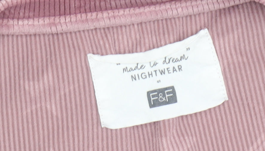 F&F Women Pink Velour Star Print Long Sleeve Pyjama Top Size 14