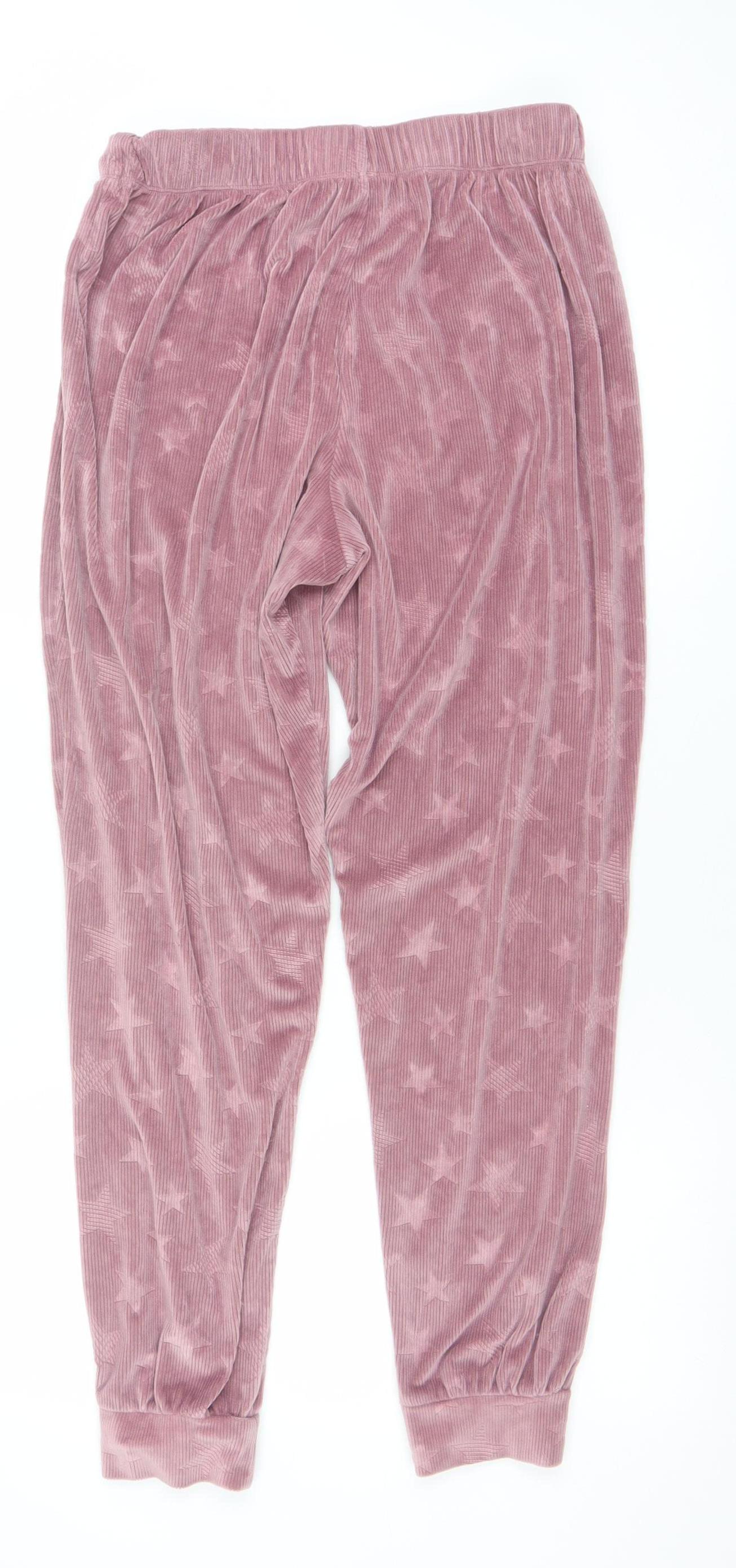 F&F Womens Pink Velour Star Pyjama Pants Size 12 Regular