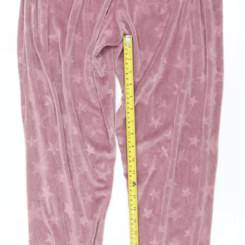 F&F Womens Pink Velour Star Pyjama Pants Size 12 Regular