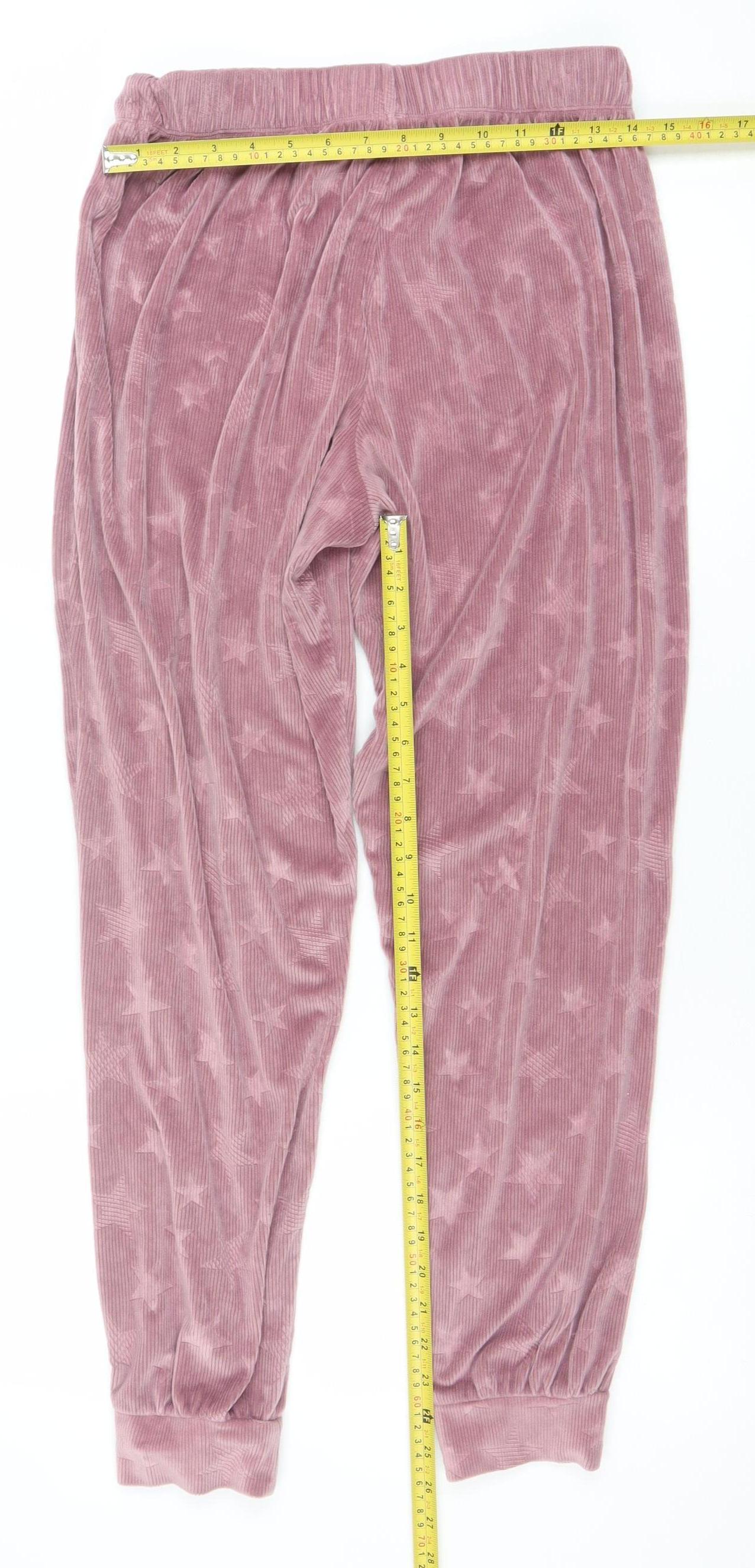 F&F Womens Pink Velour Star Pyjama Pants Size 12 Regular