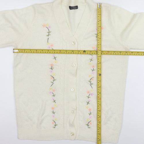 Bm Womens Ivory Floral Embroidered V-Neck Knit Cardigan Size S