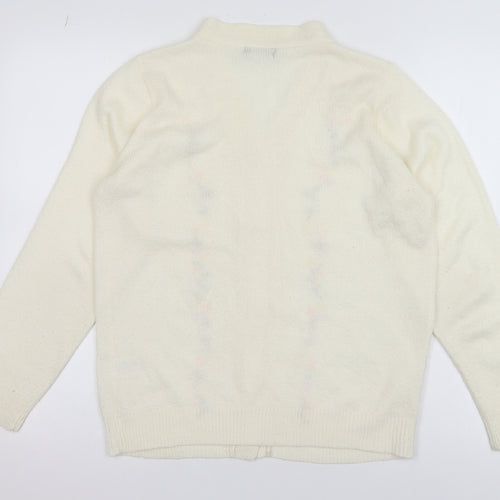 Bm Womens Ivory Floral Embroidered V-Neck Knit Cardigan Size S