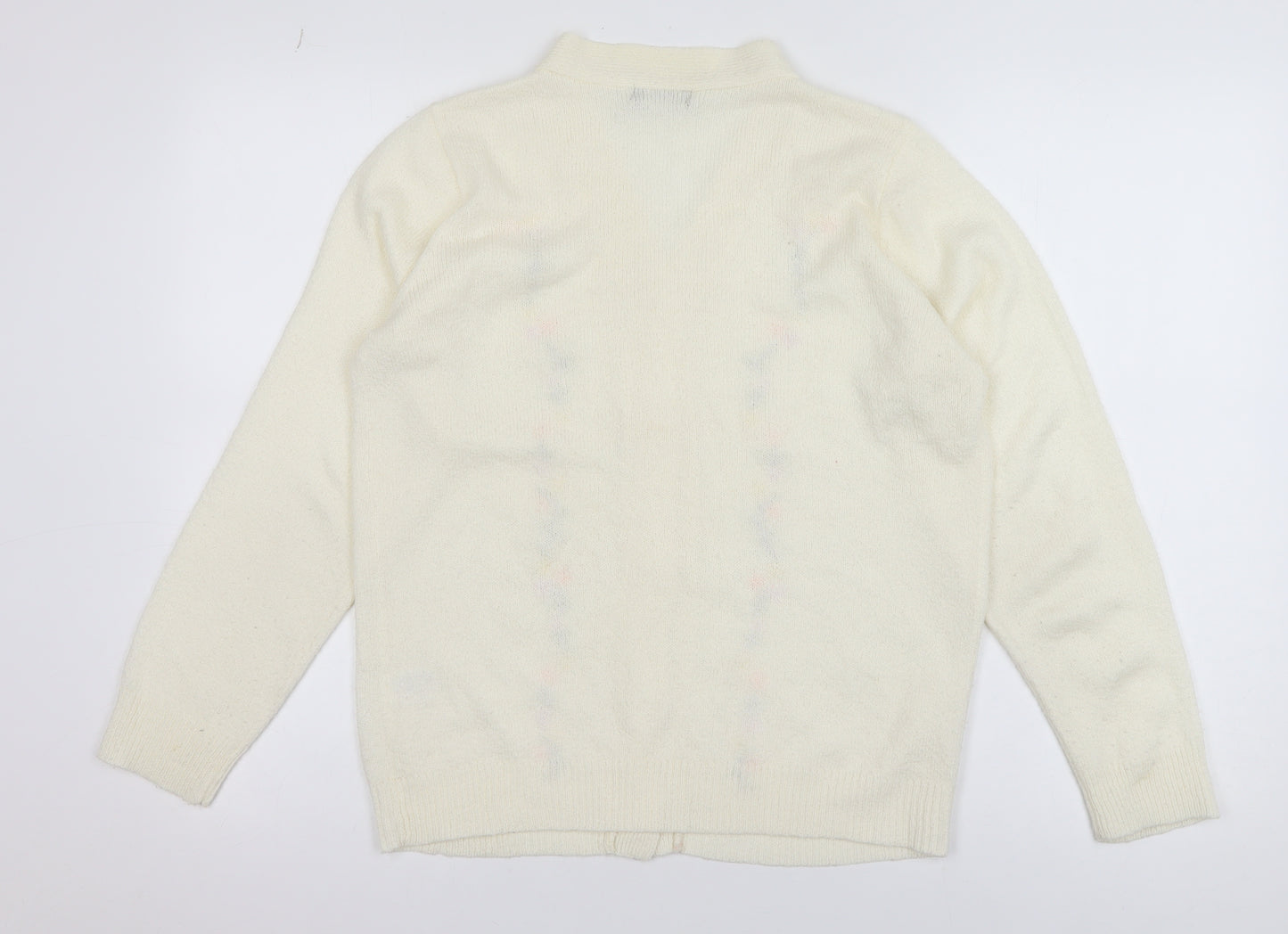 Bm Womens Ivory Floral Embroidered V-Neck Knit Cardigan Size S