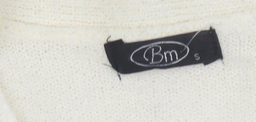 Bm Womens Ivory Floral Embroidered V-Neck Knit Cardigan Size S