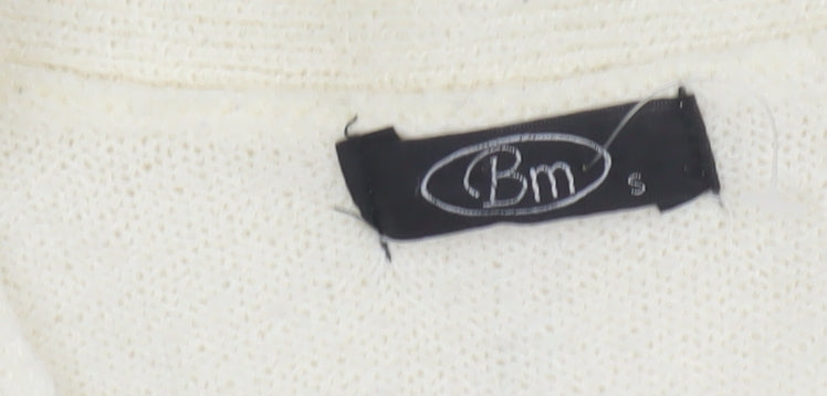 Bm Womens Ivory Floral Embroidered V-Neck Knit Cardigan Size S
