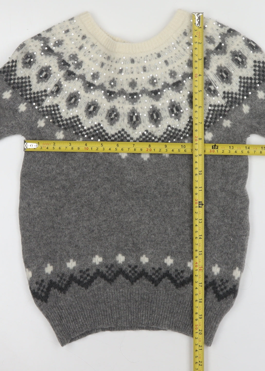 Jack Wills Womens Grey Fair Isle Sequin Crew Neck Wool Jumper Size 6