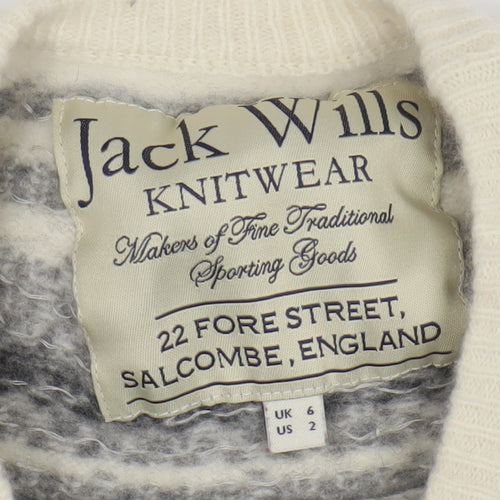 Jack Wills Womens Grey Fair Isle Sequin Crew Neck Wool Jumper Size 6