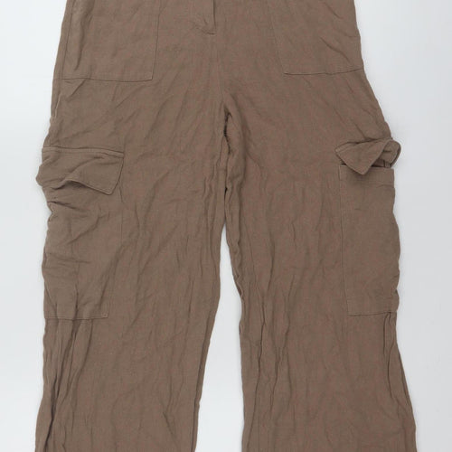 ASOS DESIGN Women Brown Cargo Wide-Leg Trousers Size 8